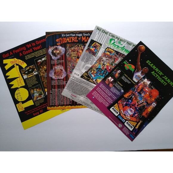 Pinball FLYERS Lot Of 4 Tommy Theatre Of Magic The Shadow Space Jam Original Art - Picture 2 of 2